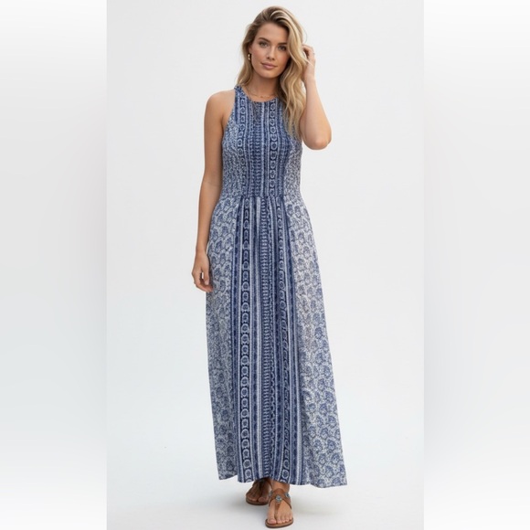 House of Harlow 1960 Dresses & Skirts - House of Harlow 1960 Smocked Maxi Dress Blue Print Size XS Resortwear Boho Beach